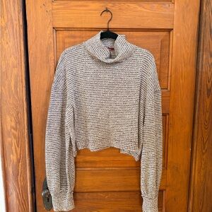Free People Textured Cowl Neck Sweater - Brown and Cream